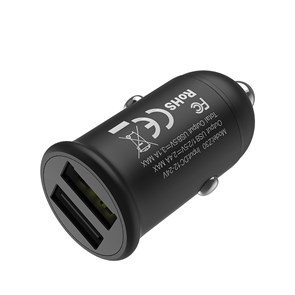 Зарядное устройство а/м 12V -> USB 5V hoco Z30 2xUSB, 3100mA, металл, чёрное 35776