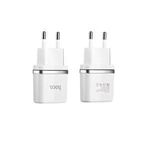 Зарядное устройство 220V -> USB 5V hoco C12 2xUSB, 2400mA, белое 35780