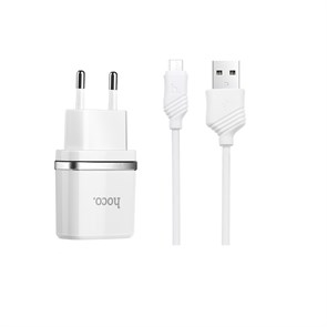 Зарядное устройство 220V -> USB 5V hoco C12 2xUSB, 2400mA, белое + кабель X6 micro-USB 35781