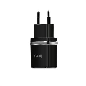 Зарядное устройство 220V -> USB 5V hoco C12 2xUSB, 2400mA, чёрное 35782