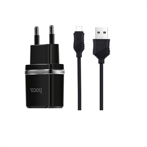 Зарядное устройство 220V -> USB 5V hoco C12 2xUSB, 2400mA, чёрное + кабель X6 micro-USB 35783