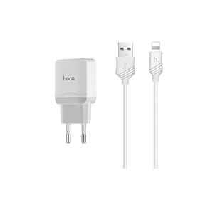 Зарядное устройство 220V -> USB 5V hoco C22A 1xUSB 2400mA, белое + кабель X6 Lightning 35784