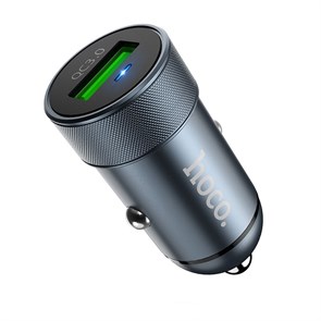 Зарядное устройство а/м 12V -> USB 5V hoco Z32 3000mA, QC3.0, металл, серое 36074