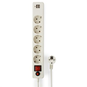 Сетевой фильтр 5 розеток 1.8м, 2xUSB (2A), White, Гарнизон EHW-6-USB 30030