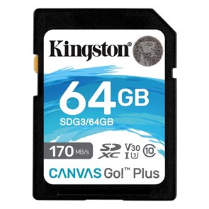 SD Memory Card SDXC 64GB Class10 UHS-I U3 Kingston Canvas Go Plus 170R C10 V30 170MB/s (SDG3/64GB) 36194