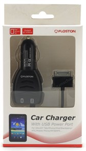 Зарядное устройство а/м 12V -> USB 5V Floston F24CTAB 2.1A (30pin Apple/Samsung+USB) 29582