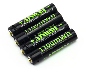 Аккумуляторы "AAA" AJNWNM 1100mWh (1.5V, 1000mAh) Li-Ion, micro-USB, 4 шт. в пласт. боксе, кабель USB A(m) -> 4 x microUSB (Bm) 36542