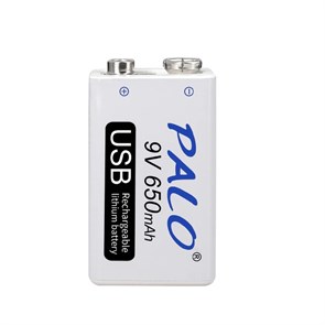 Аккумулятор 6F22 ("Крона") PALO (9V, 650mAh) Li-Ion, micro-USB, индикатор заряда 36791