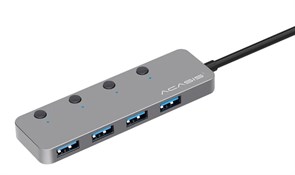 USB 3.0 Hub 4 port пассивный ACASIS HS080S (Al, серебристый, c отдельными выкл., питание micro-USB, кабель 0.3м) 36940