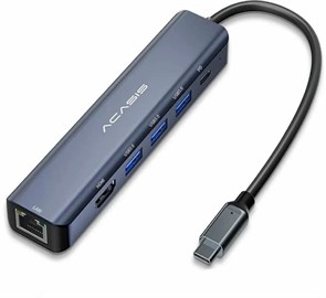 Док-станция 6-в-1 USB Type-C -> 3xUSB 3.0+HDMI+LAN 1G+PD 100W ACASIS DS-7HN6 36944