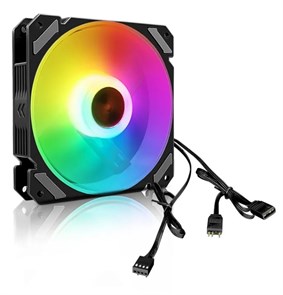 Вентилятор COOLMOON Quiet-Moon-S PWM ARGB 120x120x25мм (черный, fluid bearing, 800-1700rpm, 21dB, кабель 0.45м) 37028
