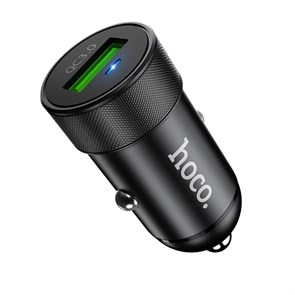 Зарядное устройство а/м 12V -> USB 5V hoco Z32 3000mA, QC3.0, металл, чёрное 37077