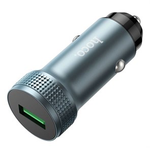 Зарядное устройство а/м 12V -> USB 5V hoco Z49A, QC 3.0, серое 37337