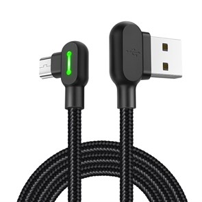 Кабель USB A --> Micro USB 5P (B) 1.2м, черный, угловые разъемы, green LED, Mcdodo 33345