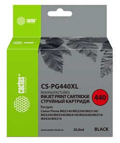 К-ж Canon PG-440XL Black (MG2140, MG3140) увеличенной ёмкости (600с.), Cactus 37209