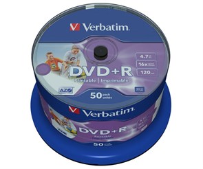 DVD+R 4.7GB Verbatim 16x (упаковка 50шт. на шпинделе), printable (43512) 12305