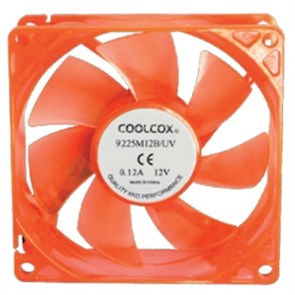 Вентилятор Coolcox 90x90x25мм Yellow LED, питание от блока питания, на подшипнике 19657