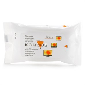 Чистящие влажные безворсовые салфетки Konoos, для ЖК-экранов (15 шт.) (KSN-15) 10912