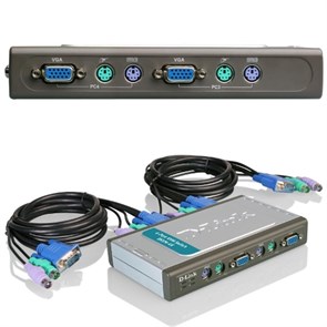 KVM-переключатель D-Link DKVM-4K PS/2/VGA на 4 компьютера (2 кабеля 1.8м в комплекте) 17344
