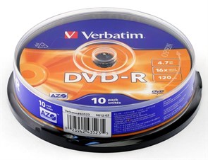 DVD-R 4.7GB Verbatim 16x (упаковка 10шт. на шпинделе) (43523) 10143