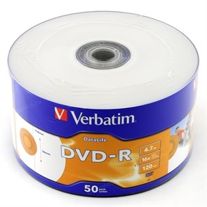 DVD-R 4.7GB Verbatim 16x, DataLife, printable (упаковка 50шт. в пленке) (43793) 32389
