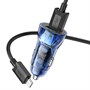 Зарядное устройство а/м 12V -> USB 5V hoco Z47 2xUSB, QC 3.0 20W, + кабель microUSB, прозр. синее 37330 - фото 19024