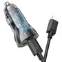 Зарядное устройство а/м 12V -> USB 5V hoco Z47A, Type-C 30W/USB 18W, PD30W, QC 3.0, + кабель Type-C -> Lightning, прозр. чёрное 37334 - фото 19046